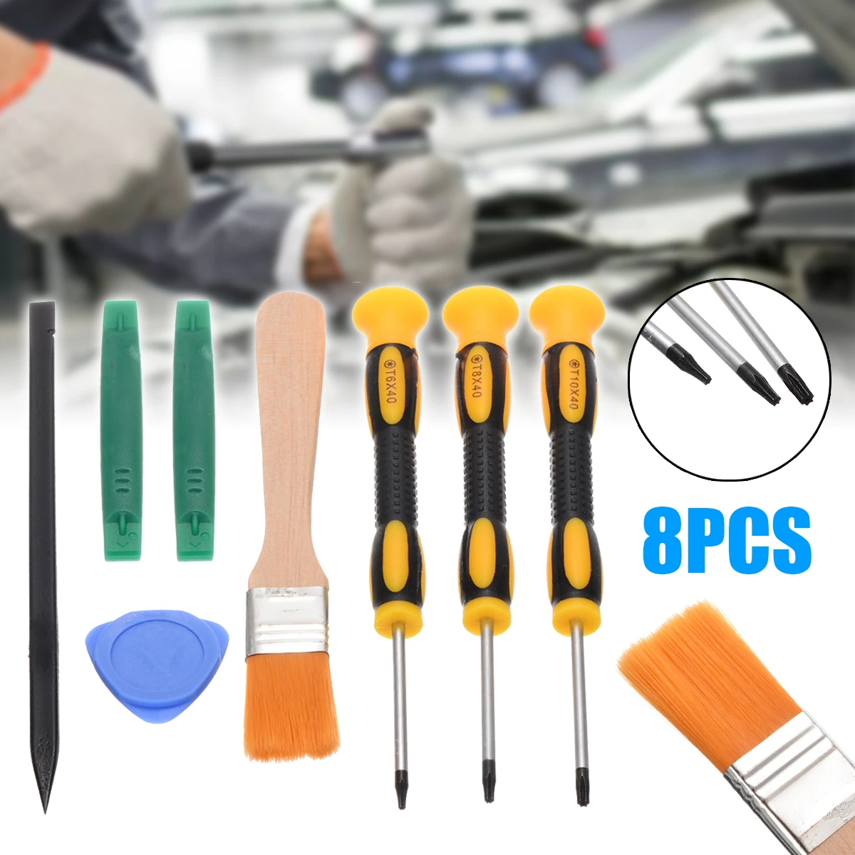8pcs 3 Types Repair Tools Prying Tool Kit with T8 T6 T10 Screwdriver and Cleaning Brush Set For Xbox One 360 PS3 PS4