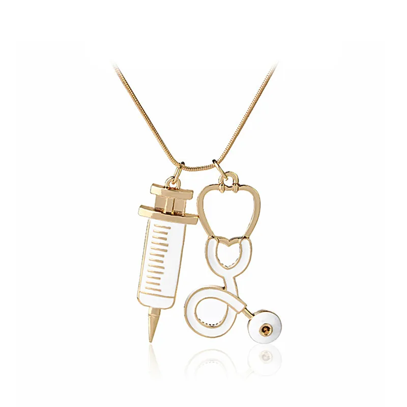 

Medical Stethoscope Syringe Pendant Necklace Men Women Gift For Nurse Doctor Medical Student Fashion Jewelry