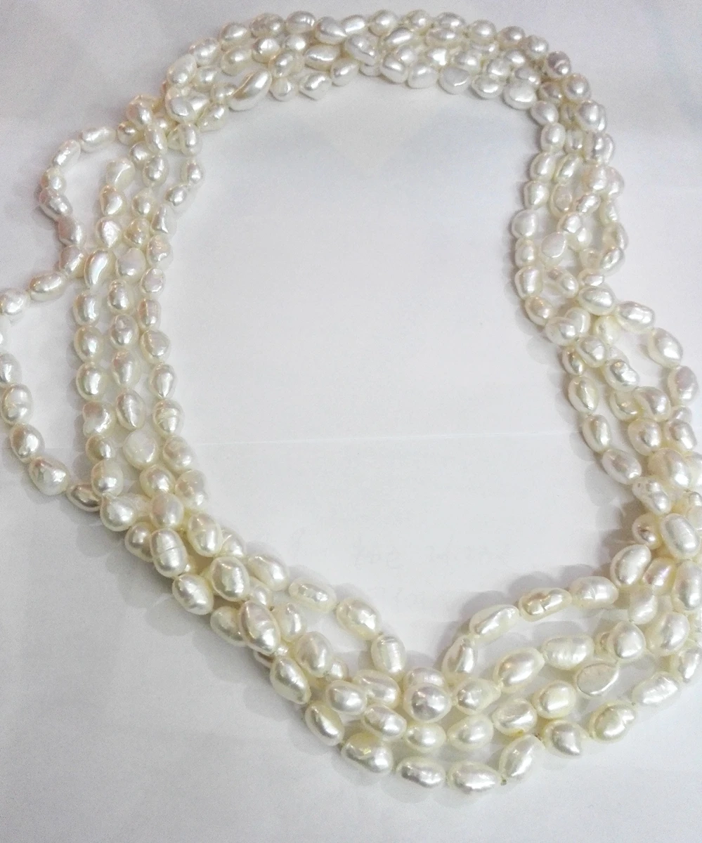 

125CM 50inch Necklace 9-10mm Bright white Baroque Natural Freshwater Pearl Jewelry