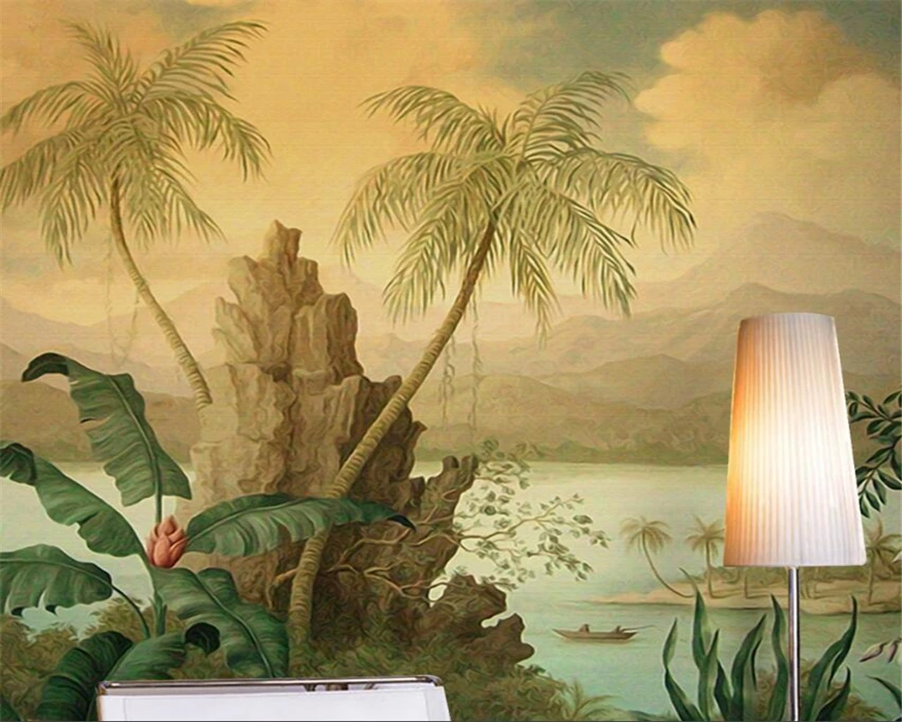 Beibehang обои ретро пейзаж картина маслом тропический лес банан кокосовое дерево обои 3D гостиная 3d обои