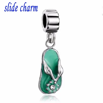 

slide charm wholesale Free shipping Sandal With White April Fancy Charm Spacers Dangle Beads fit Pandora bracelet