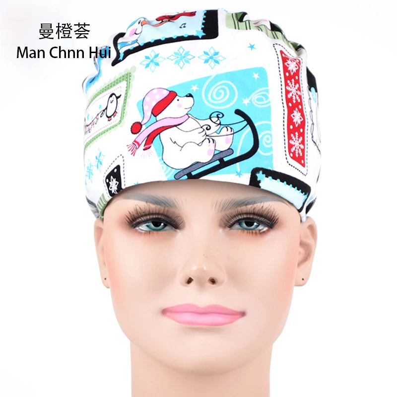 2018 Manchnnhui печати хирургическая шапочка Для женщин медицинская шапочка лаборатории шляпа медицинская клиника операционной Кепки