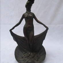 Коллекционная китайская старая медь резная Красивая купальная скульптура женщины/Античная фигура женщины