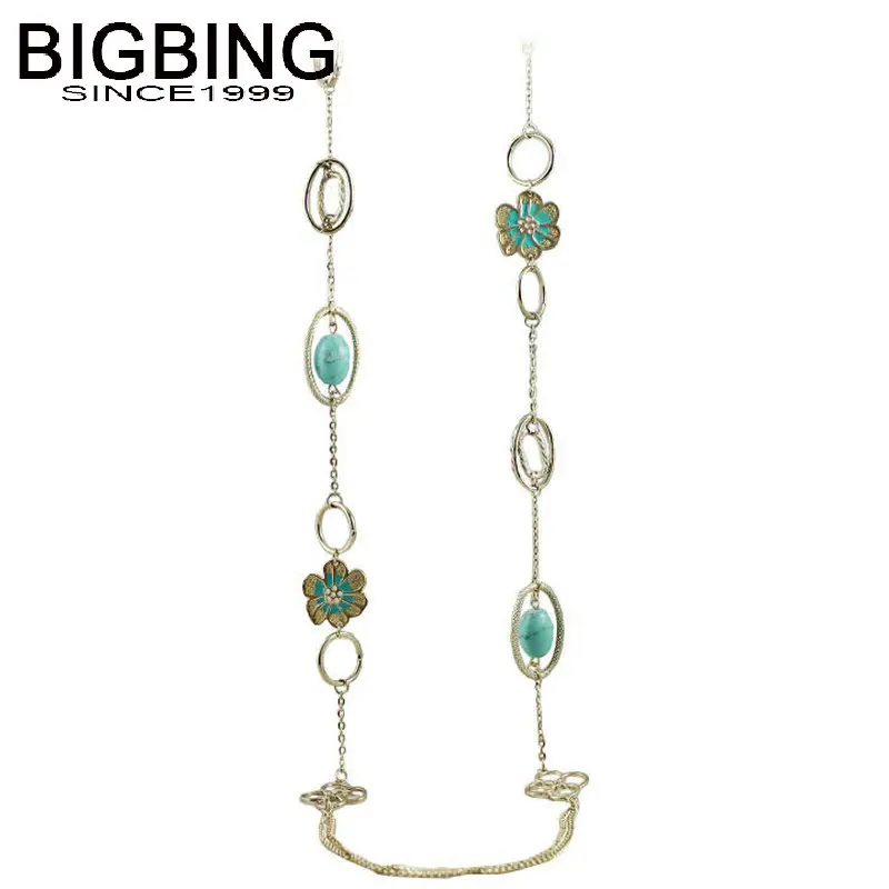 J239 BigBing Модная бижутерия Золотая цепь синий камень кристалл цветок ожерелье модное женское ожерелье в виде цепи, ювелирные изделия высокого качества