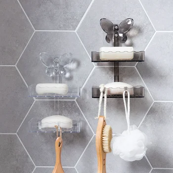 

Crystal Soap Holder Double Layer Soap Oragnizer Bathroom Drain Rack With Hooks Strong Paste Wall Soap Box Bath Ball Rack