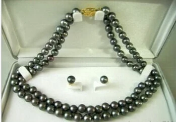

Miss charm Jew.229 2 Rows Real Black Pearl 18KGP Clasp Necklace Earrings