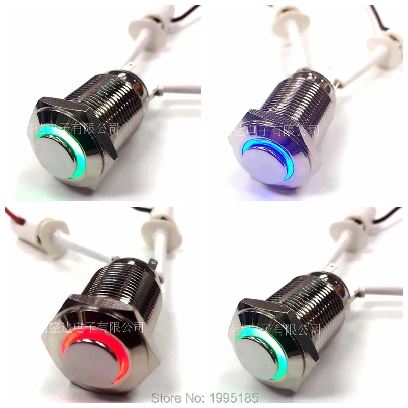 

16MM Metal Button Switch High Flat Head Lamp 12V Normally Open Normally Closed Waterproof Switch Stainless Steel switch Red BLUE