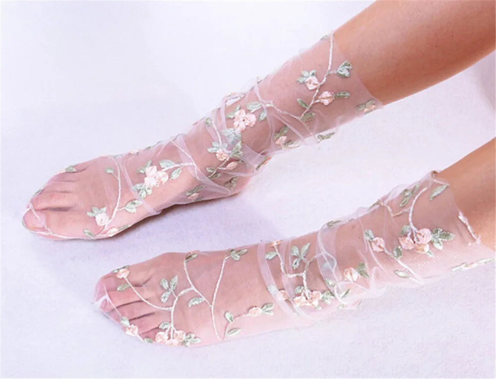 Винтаж для женщин рюшами Лук ажурные ботильоны с принтом супер тонкий носки для девочек сетки кружево рыба короткие носки