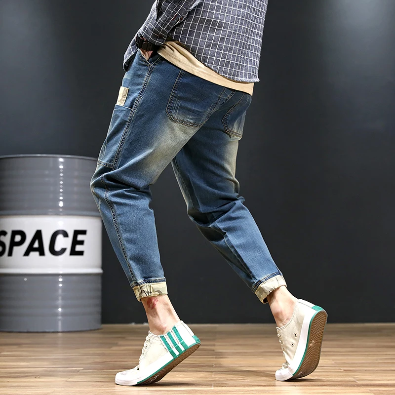 Осенние модные мужские джинсы длиной до щиколотки, прямые, свободные, Ретро стиль, Харлан, синие джинсы, обтягивающие штаны, homme, большие размеры 42-44-46-48