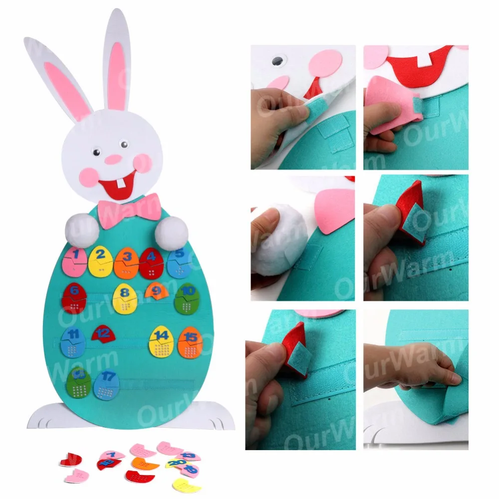 Теплый фетровый Пасхальный кролик счастливые пасхальные яйца кролик ремесло для детей развивающие игрушки Алфавит Номер игра-головоломка пасхальное украшение