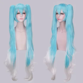 

120cm VOCALOID Cosplay Wig Snow Hatsune Miku Play Wigs Halloween Costume Anime long Synthetic Hair party wig + cap