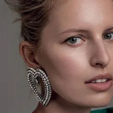 Дизайн, блестящие стразы, большое сердце, очаровательные серьги-гвоздики для женщин, модное ювелирное изделие, фирменное шоу, массивные серьги, аксессуары