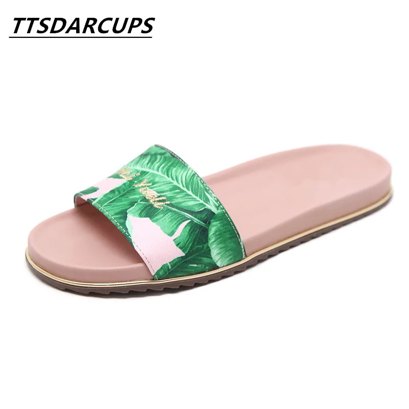 

TTSDARCUPS new cloth printing 36-41 yards of flat bottom women slippers Casual indoor and outdoor sandals Beach shoes
