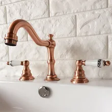 Antique Red Copper Widespread Dual Handle Bathroom Washing Basin Mixer Taps Deck Mounted 3 Holes Lavatory Sink Faucet arg042