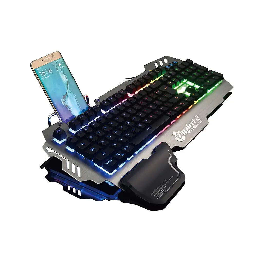 

K900 Gaming Keyboard - Mechanical Similar with Transparent Switch - RGB Backlight, Phone Holder, Hand Rest, Brushed Metal Cover,