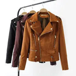 Для женщин замшевые кожаные куртки Размеры s m l xl 2019 новые весенние Короткая кожаная куртка стиль мода искусственная кожа высокое качество