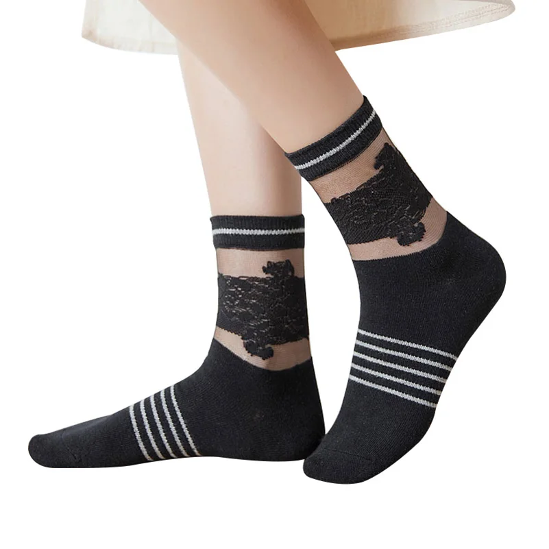 

3 Pairs Women Crystal Socks Summer Autumn Thin Cool Lace Sexy Girls Short Sock Meias Calcetines Breathable Comfort Female Socks