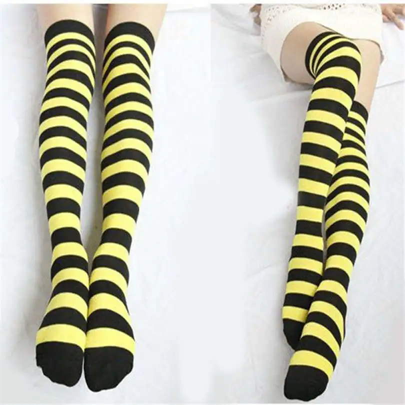 1 Pair New Women Girls Halloween  Striped THIGH HIGH SOCKS Over Knee Girls Womens Cosplay Casual Daily Socks #4F03 (5)