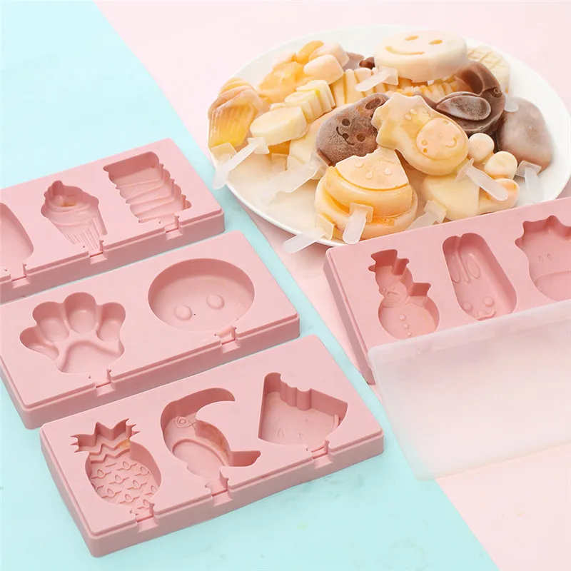 Covered Cartoon 3 Piece Ice Cream Ice Cube Mold Kitchen 2 Colors Multi-type Silicone Homemade Manual Diy Ice Cream Mold Home