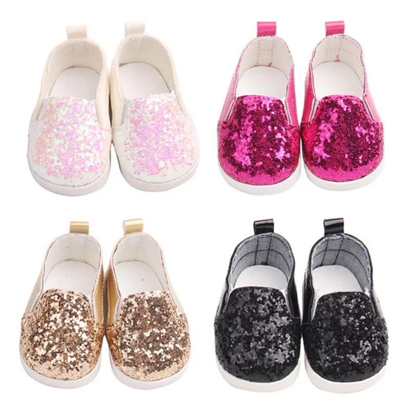 

2Pcs/Pair Glitter Shoes for Dolls Sequins Dress Shoe For 18 Inch Doll Dress Clothes Accessories