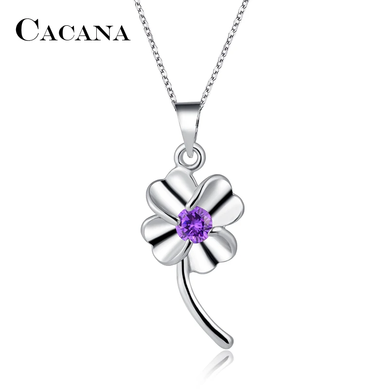 CACANA Pendant Necklaces For Women Trendy white purple Clover Fashion Design Metal Link Chain Long Necklace Hot Wholesale N73