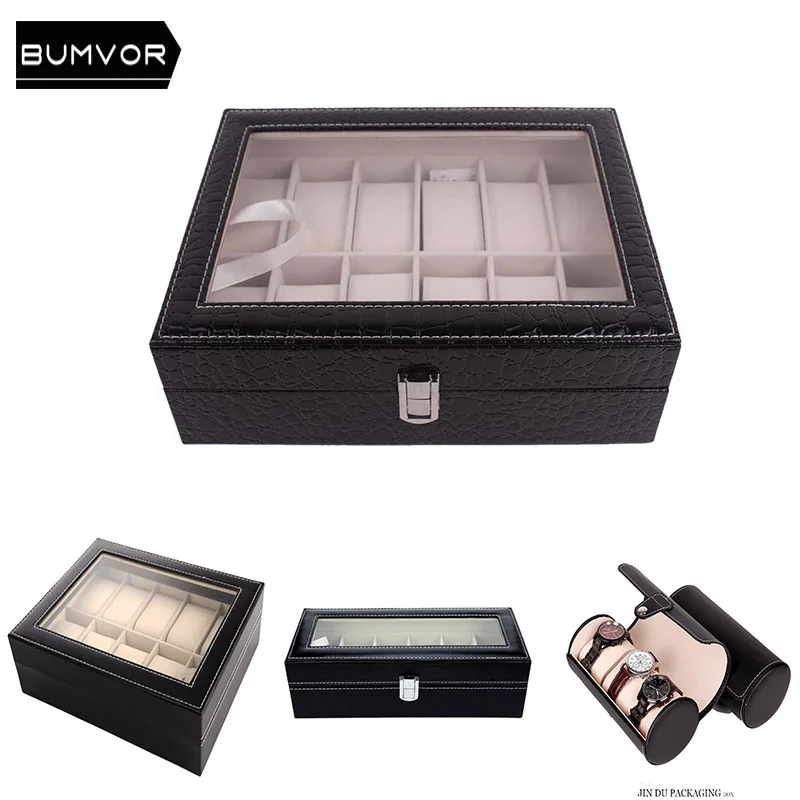

3/6/10/12 Slots Grid PU Leather Watch Display Box Jewelry Storage Organizer Case locked Watch Display Box