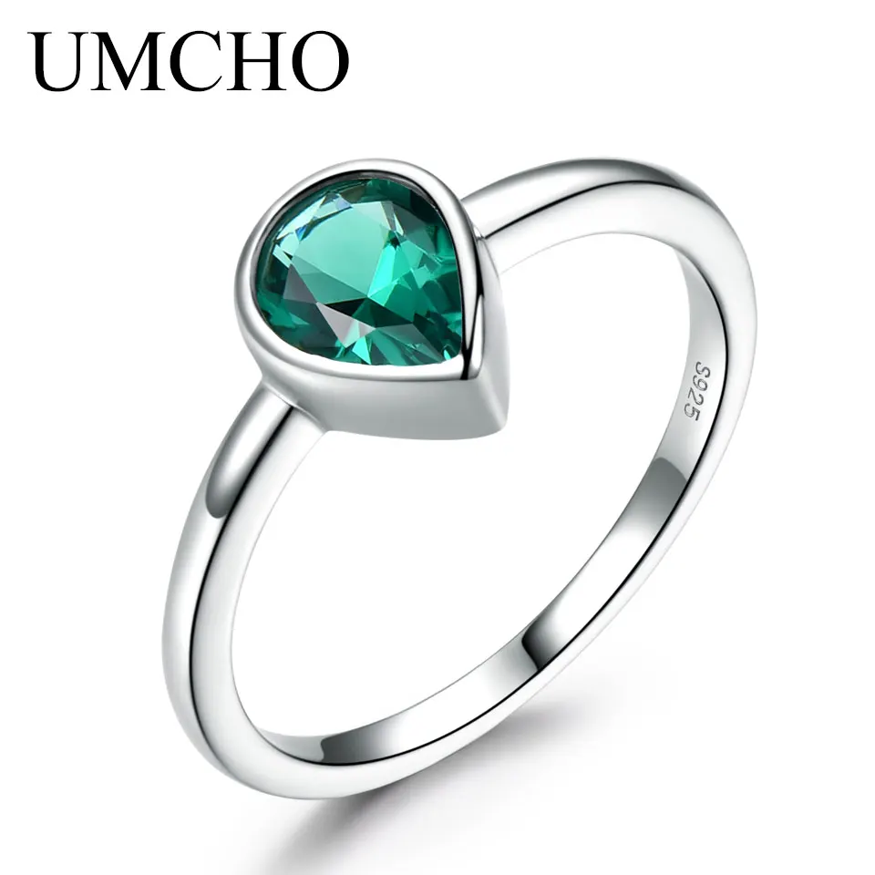 Tanie UMCHO oryginalna szmaragd kamień pierścienie dla kobiet 925 Sterling srebrne wesele zaręczyny matki dzień Party Gift Fine biżuteria nowy