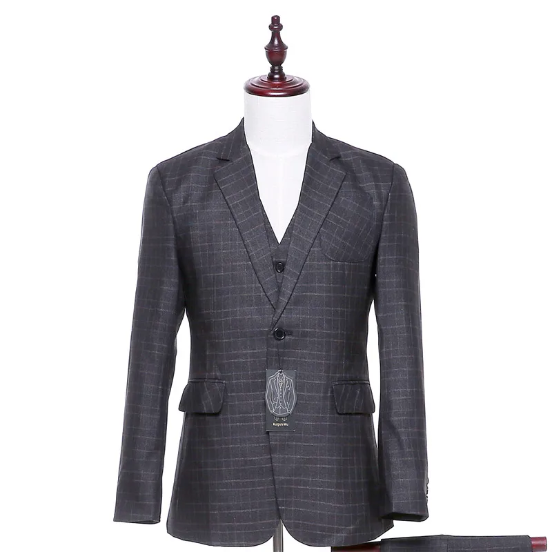 New Formal Men Suit Jacket Casual Two Button Plaid Pattern Blazer Elegance Wedding High Quality