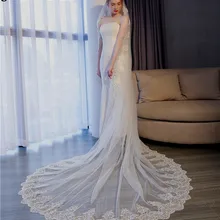 Janevini фату собор Длина вуаль кружева аппликации край мягкий тюль одно слоя с расческой цвета слоновой кости фаты Аксессуары