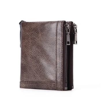 

Genuine Crazy Horse Leather Zippers Wallets Men Small RFID Wallet Portomonee Male Short Coin Purse PORTFOLIO ID Cash Card Holder