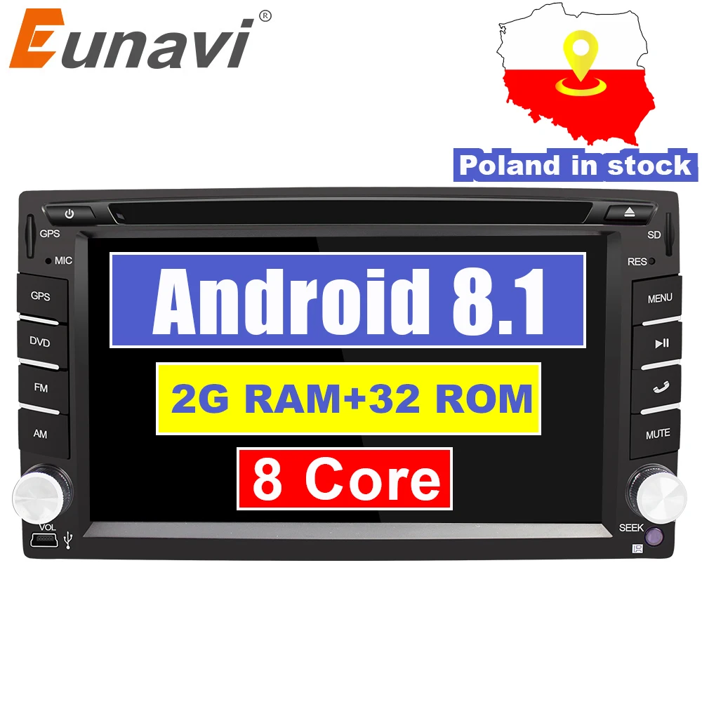 Eunavi Octa Core Universal Autoradio Multimedia 2Din Android 8,1 Car Radio reproductor de Dvd estéreo Gps Navi + wifi + bluetooth en Dash