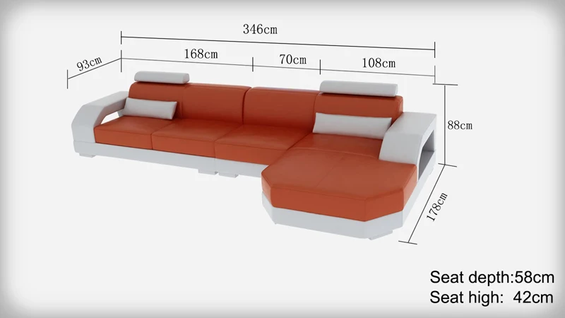 L-образный современный секционный кожаный диван для гостиной G8001C
