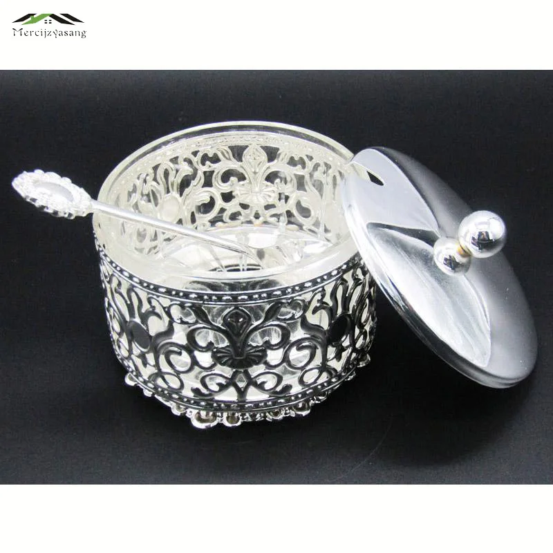 Elegant Silver Finish Metal Acrylic Salt/Sugar/Tea/Coffee Jars High Quality Crystal Inner Caster Tableware Dinnerware Sets 0388 |