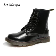 

La MaxPa Dr. Martens Women's Pascal Leather Combat Boot Patent Leather Boots Black Smooth Leather Lace-Up Punk Military Boot