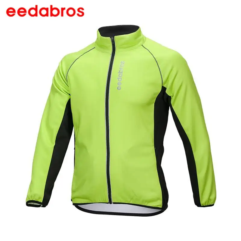 

EEDABROS Reflective Cycling Sport Jacket Long Sleeve Thermal Fleece Bicycle Windproof Coat Clothing Polyester Fabric Bike Jacket