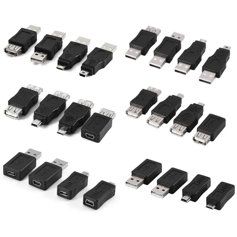12 шт. USB 2,0 Micro/Mini USB штекер-Женский адаптер для передачи данных Конвертер Разъем для портативных ПК