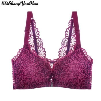 

New Floral Lace Bras Women Sexy Lingerie Plus Size Front Closure Push Up Intimates Bra Brassiere Femme Bralette Wireless C D E
