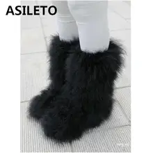 ASILETO зимние сапоги женская обувь настоящей страусиной с мехом ботинки из плюша на плоской подошве Лыжная уличная 'eskimo' пушистая обувь, сапоги T553