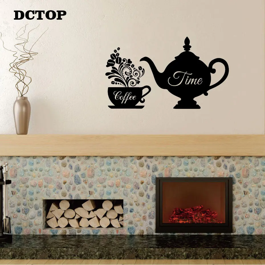

Coffee Pot Sticker on Wall Home Decoration Removable Kitchen Decal Time for Coffee Bar Store Shop DIY Vinyl Wall Art