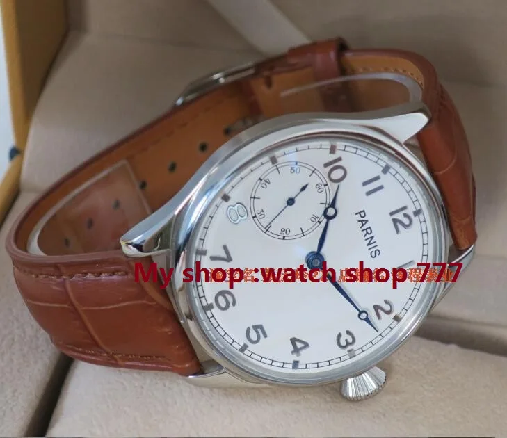 PARNIS ST3600/6497 механические часы с ручным заводом и гусиным горлом, механические мужские часы с белым циферблатом