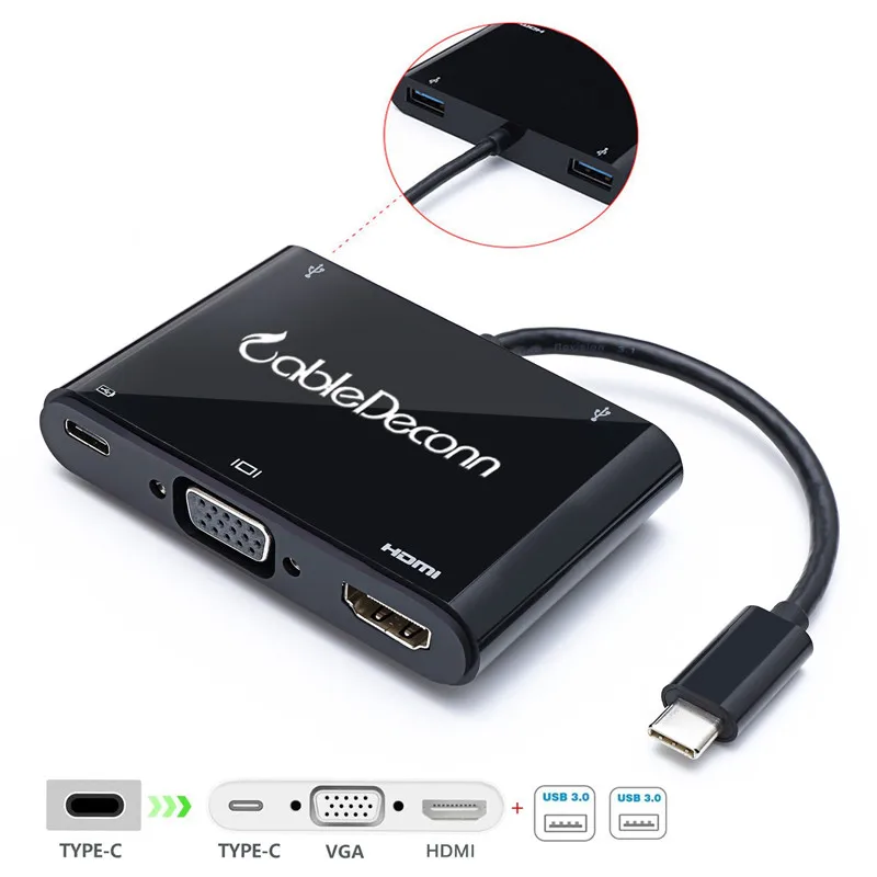 Адаптер thunderbolt 3 для Macbook usb Type C HDMI VGA 1 2 0 многопортовый зарядный кабель| |