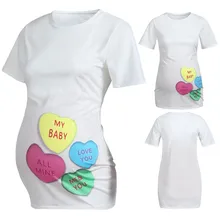 Одежда для беременных; большие размеры; Топ для кормящих женщин на День Святого Валентина; топы для беременных с коротким рукавом и принтом в виде сердца; футболка; одежда