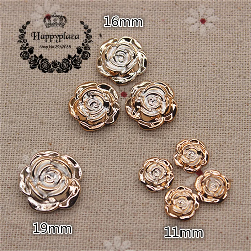 

11mm/16mm/19mm Golden Rose Flower Plastic Flatback Button Decoration Sewing Craft Scrapbook Accessories