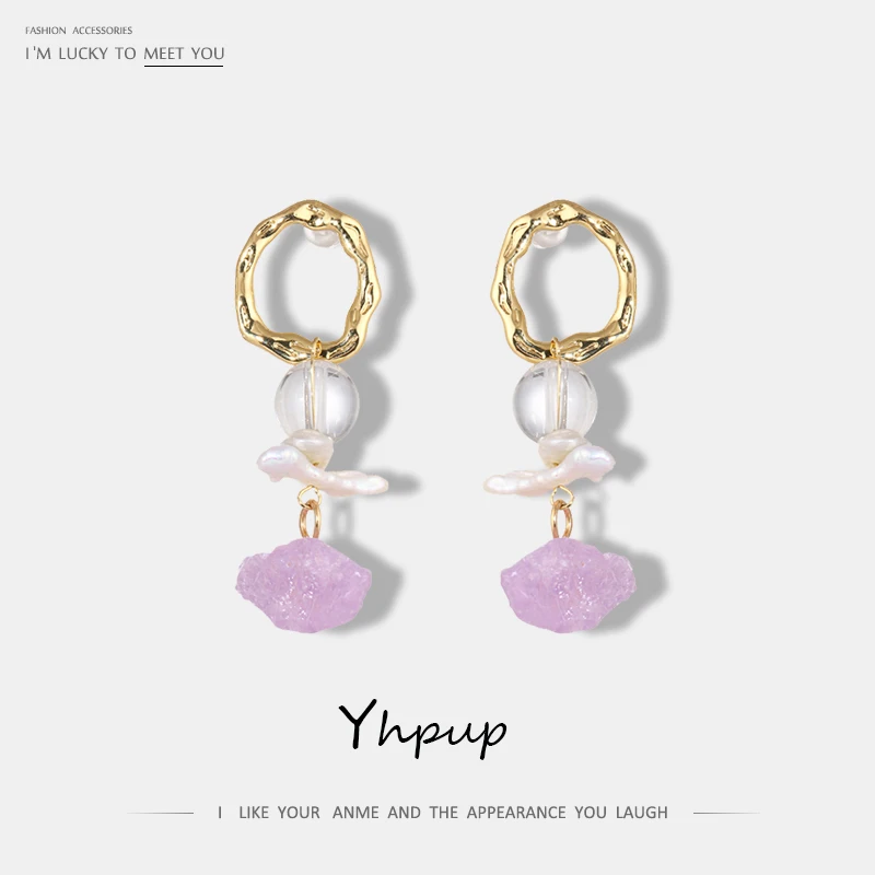 

Yhpup Exquisite Beautiful White Purple Crystal Dangle Earrings Natural Pearls Statement Earrings For Women Party Jewelry Gift