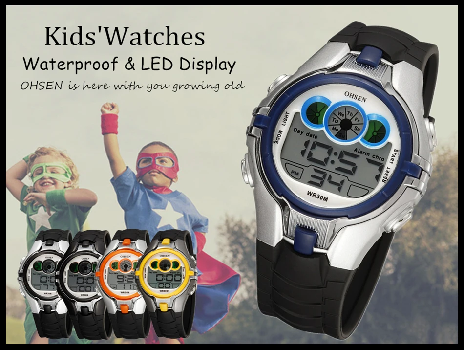 OHSEN Boys Kids Children Quartz Sport Watch Alarm Date Chronograph Watches LED Back Light Waterproof Wristwatch Student Clock (3)