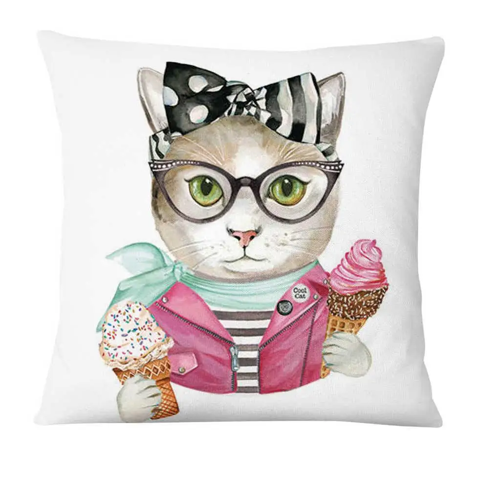 Hand Painted Cartoon Cat Digital Printed Pillowcase Home Pillow Decoration Almofadas Decorativas Para Sofa Throw Pillow 45*45 