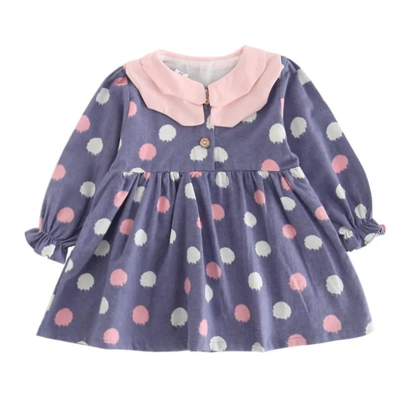 

DFXD 2018 Autumn New Little Girls Clothes Children Cotton Long Sleeve Dot Print Turn Down Collar Princess Dress Baby Dress 1-5Y