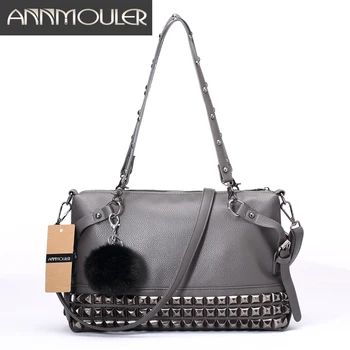 

Annmouler Rivet Shoulder Bag Leather Women Handbags Vintage Shoulder Bag Large Capacity Top-Handle Mummy Package 3 Color Mujuer