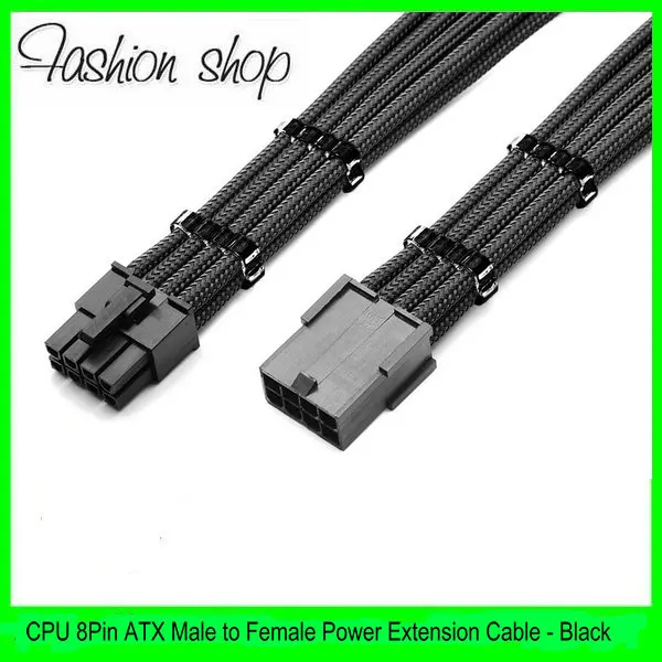

12" Black Single Sleeved CPU 8Pin EPS ATX Female to Male Power Extension Cable +2PCS Clear Cable Comb