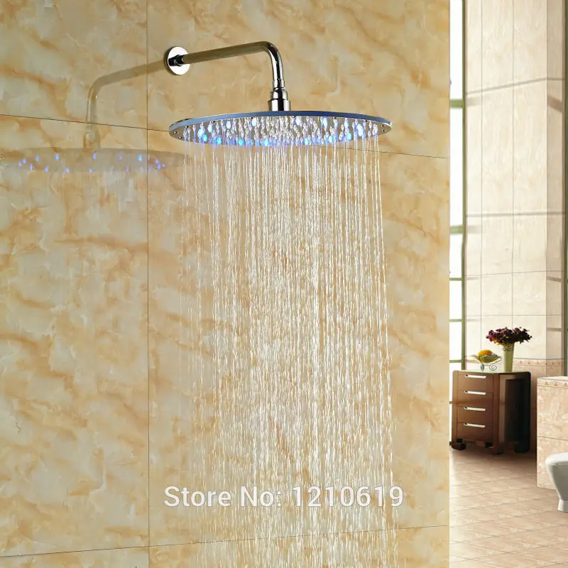 

Newly LED Lights 16 Inch Shower Head w/ Shower Arm ABS Plastic Chrome Top Shower Spray Head Wall Mounted